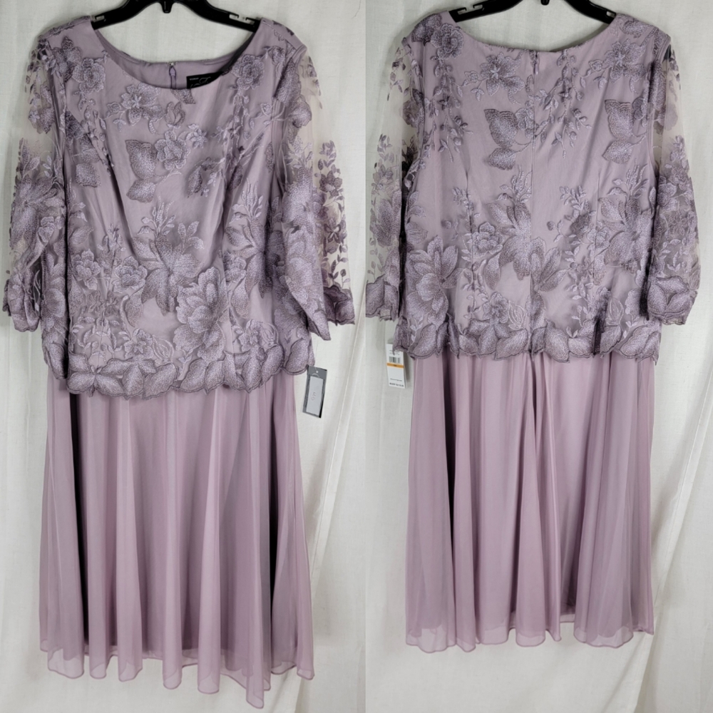 Alex Evenings Size 16W 3/4 Sleeve Aline Smokey Orchid Light Purple lace Dress